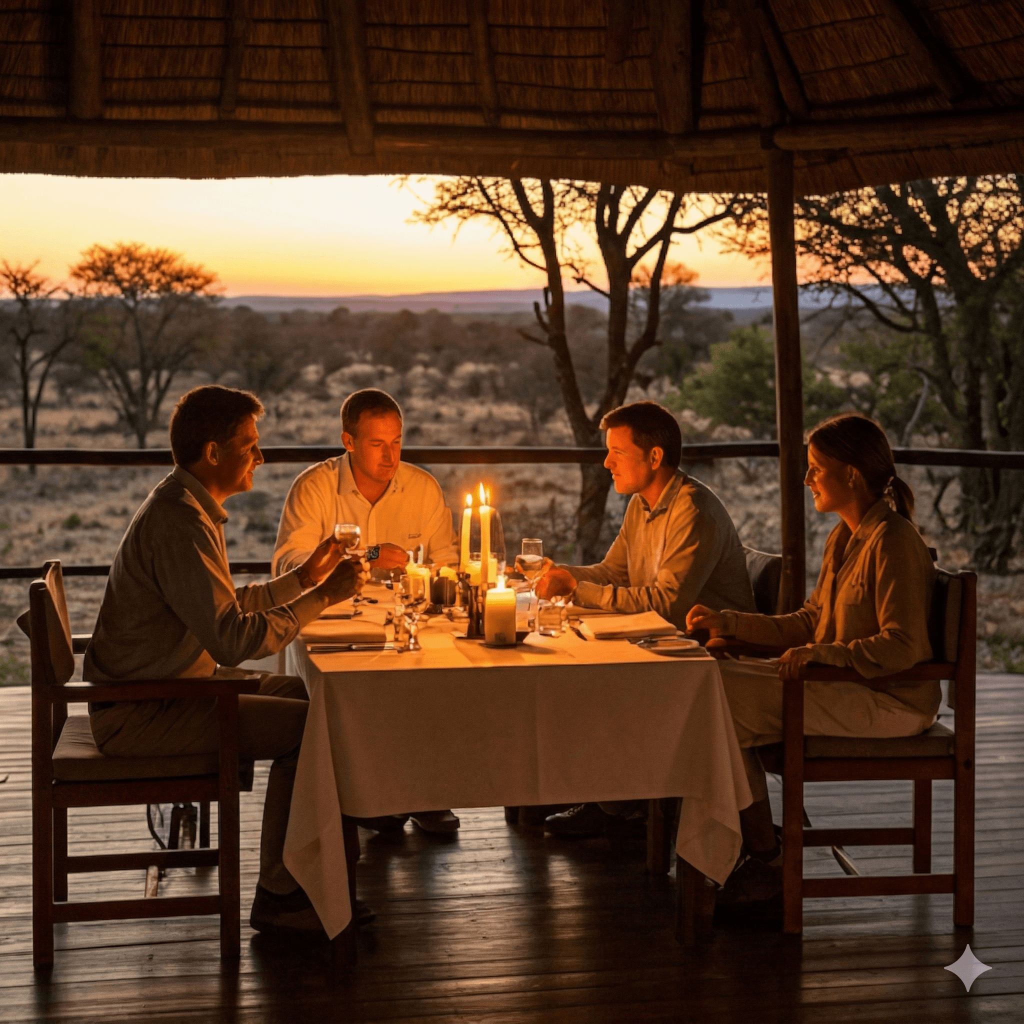 Guests dining in the wild